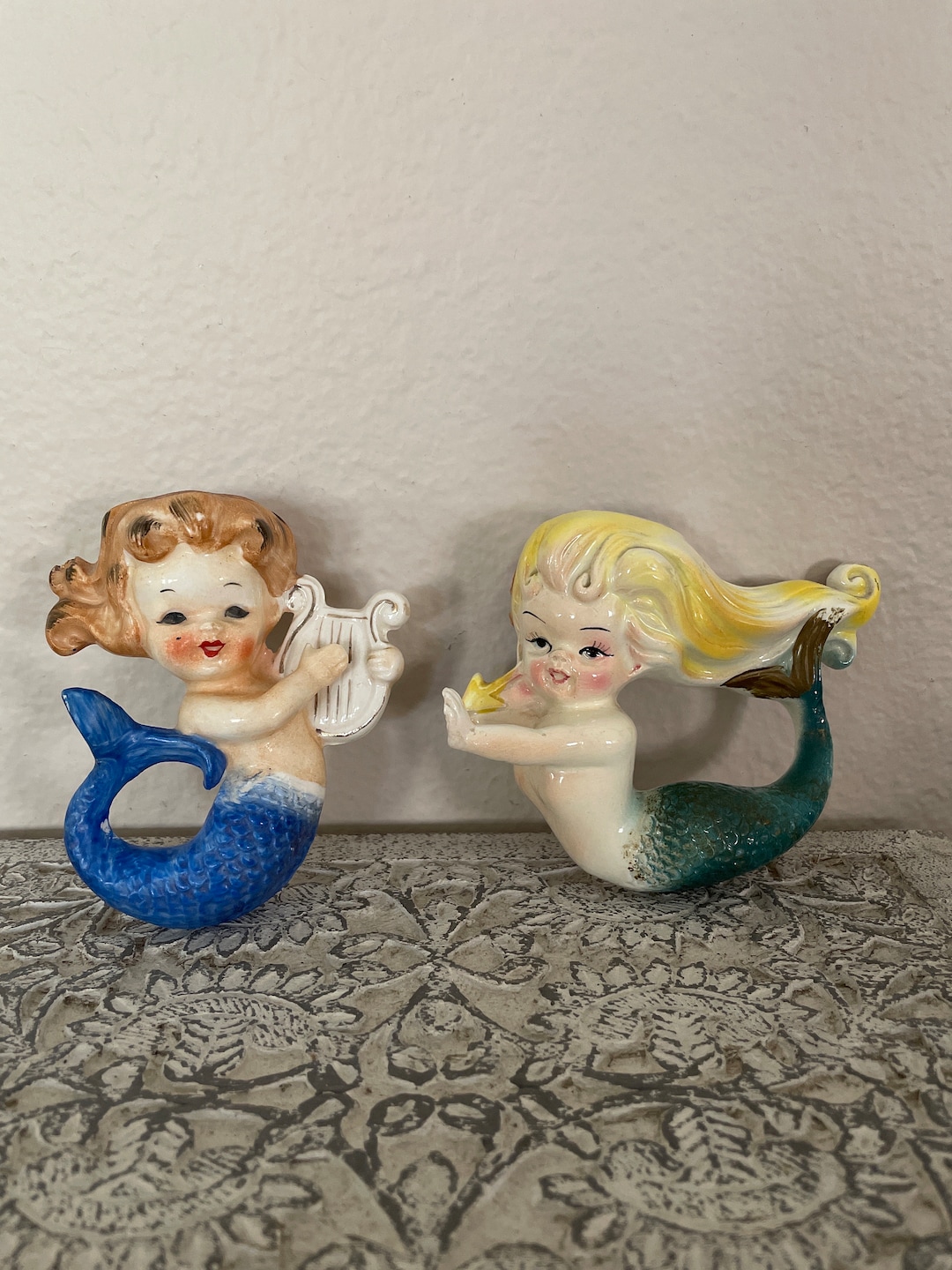 Vintage Mermaid Wall Plaques, 1950's Bradley Mermaid Wall Pockets