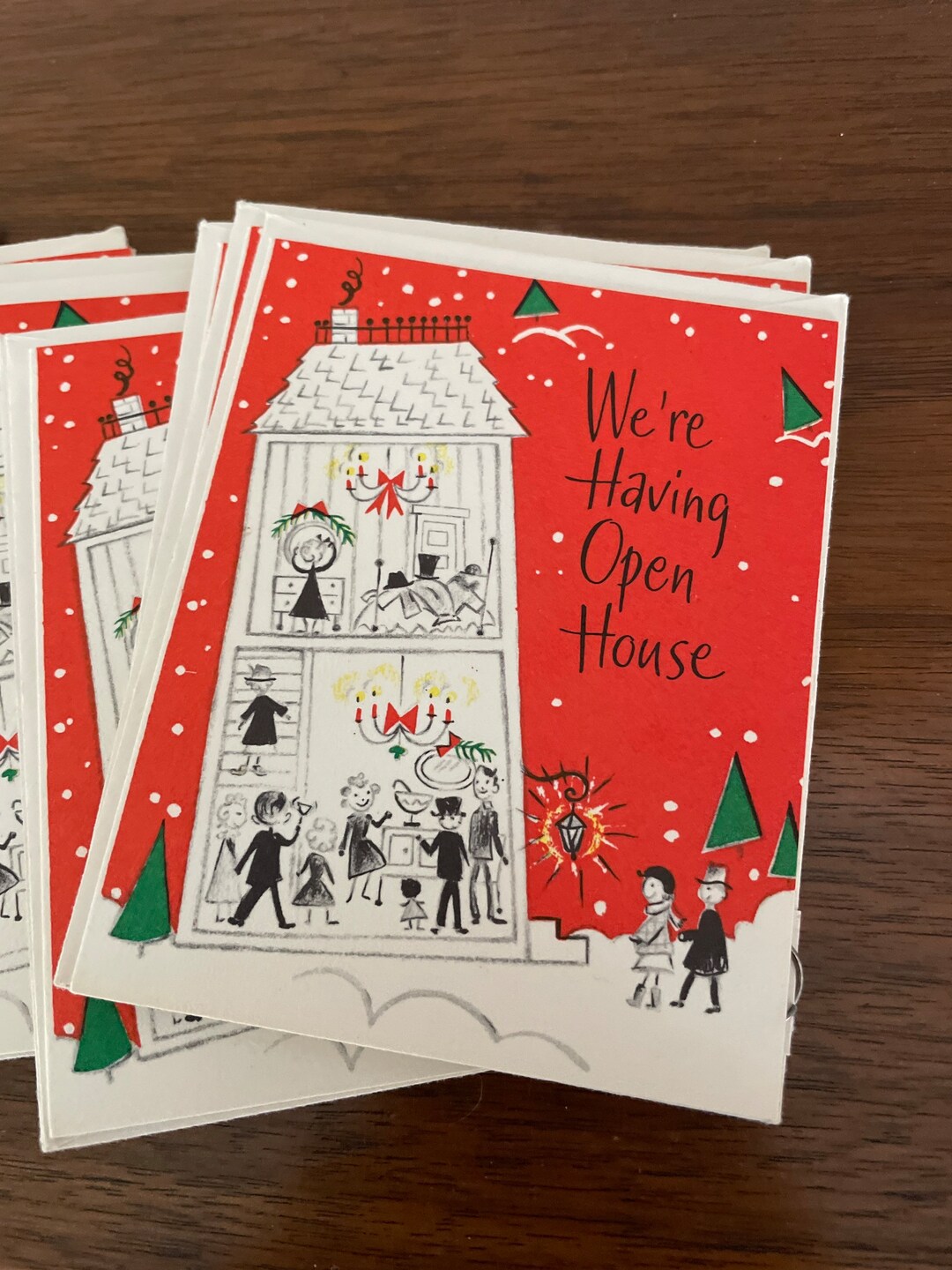 Vintage Christmas Invitations, 1950's Hallmark Open House Invitations
