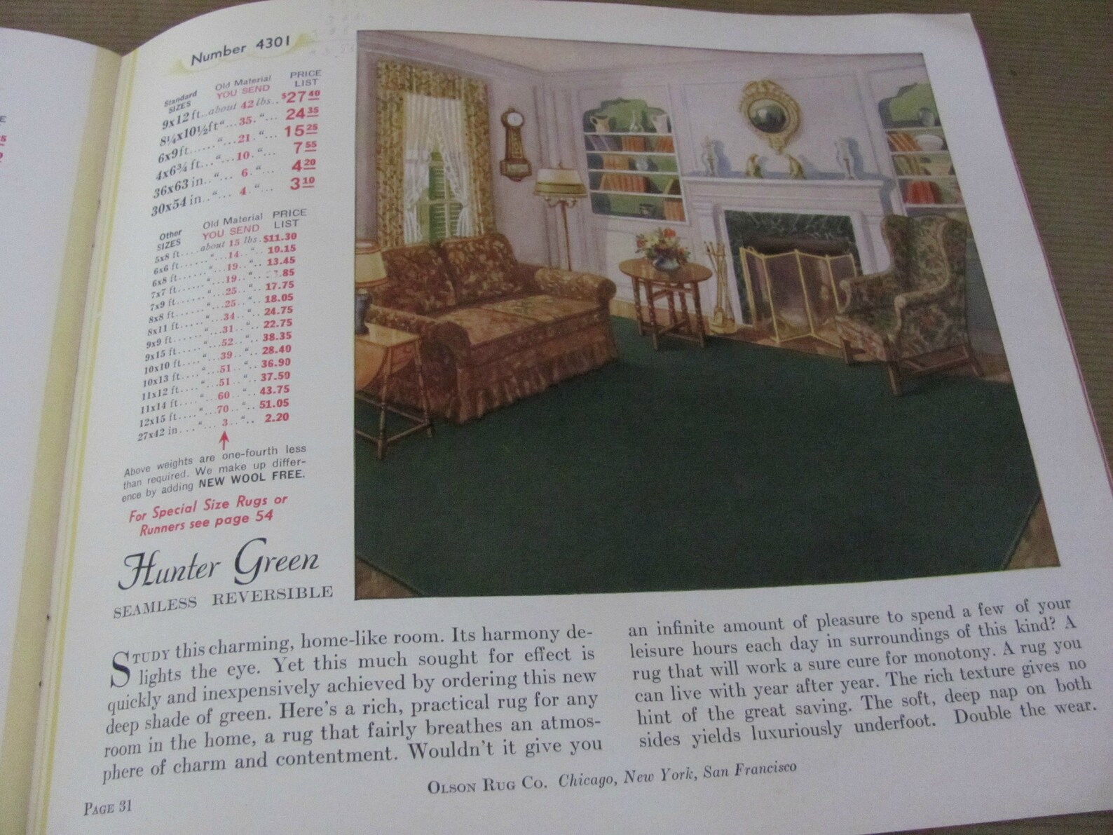 Vintage Rug Catalog 1930's Olson Rug Company Catalog Etsy