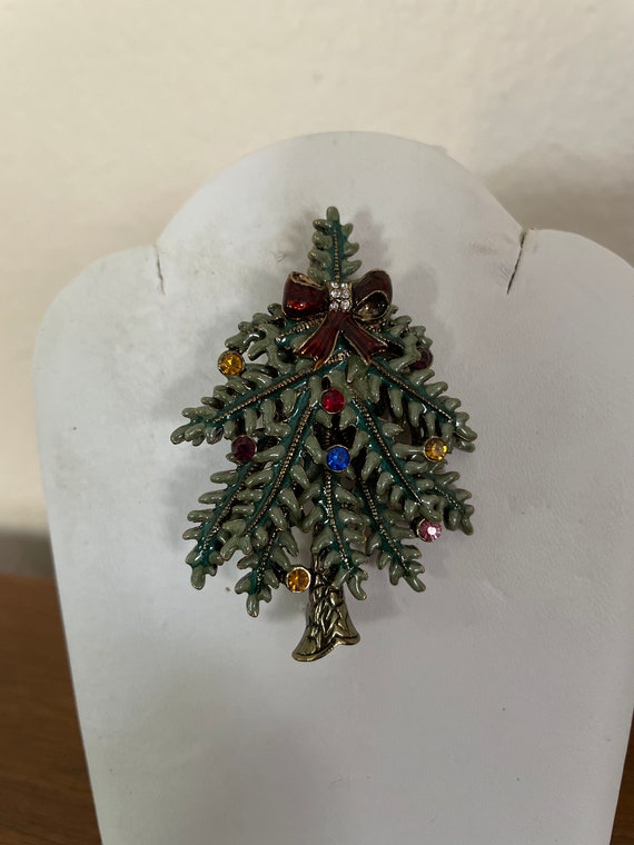 Vintage Christmas Tree Brooch, Pin, Avon Green En… - image 5