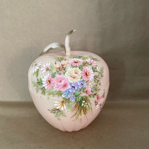 Vintage Pink Apple Trinket Box, 1960's Mitchell Gould Co. Pink Dusting Powder, Trinket Box, 1960's Mid Century Bathroom Decor