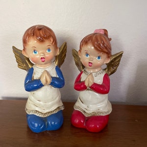 Vintage Christmas Angels, 1960&#39;s KN Japan Boy and Girl Angel Figurines, Paper Mache, Plaster Angels, 1960&#39;s Christmas Decor, Mid Century