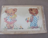 Vintage Decal Set, 1950 39 s Duro Decals, Boy and Girl Bears Decorative Transfers, Item 320B, Furniture Decor, 1950 39 s Vintage Craft Supplies