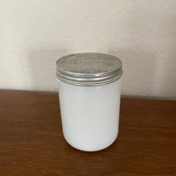 Vintage Milk Glass Jar, 1950's Hazel Atlas Cream Jar, White Jar, Metal Lid, Empty Jar, 1950's Bathroom, Mid Century Decor