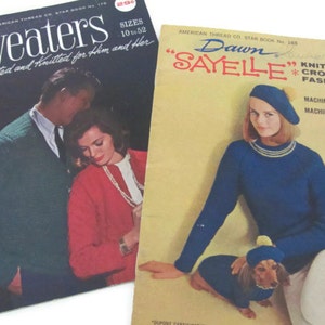 Vintage 1960's Crochet, Knitting Pattern Booklets, American Thread Co. Sweater, Knitwear Patterns, Men and Women