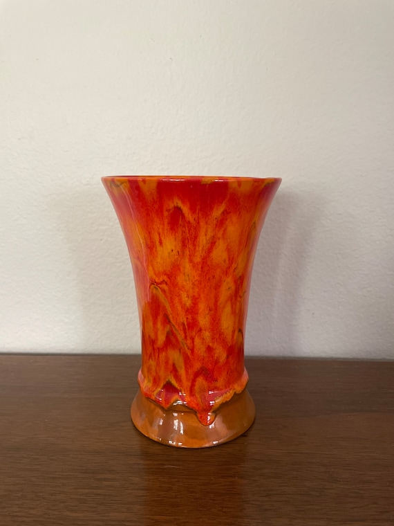 Vintage NOS Orange Pottery Vase 1960's USA Pottery Drip Etsy