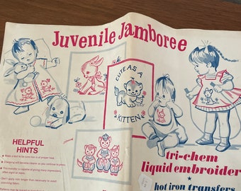 Vintage 1960s Tri-Chem Hot Iron Embroidery Transfers: Juvenile Jamboree