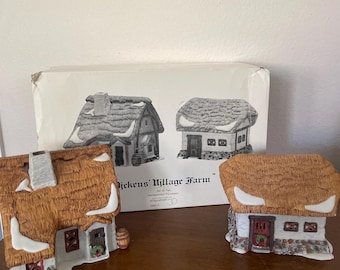 Vintage Christmas 1980's Department 56 Dickens Village Barley Bree Farm Lighted Cottages, Retired Set, 1980s Christmas Village Decor