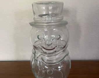 Vintage Christmas Snowman, Libbey's Glass Snowman Jar, Snowman Candy Jar, Christmas Decor, Christmas Kitsch