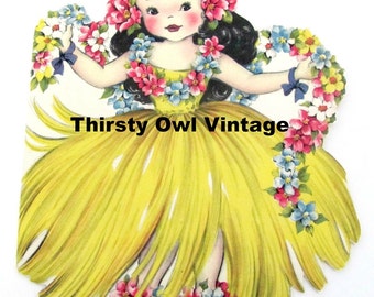 Digital Download, Vintage Hula Girl with Lei, 1950's Hawaiian Girl Birthday Card Image, Hawaiian Girl Image, Printable Image, Scrapbooking