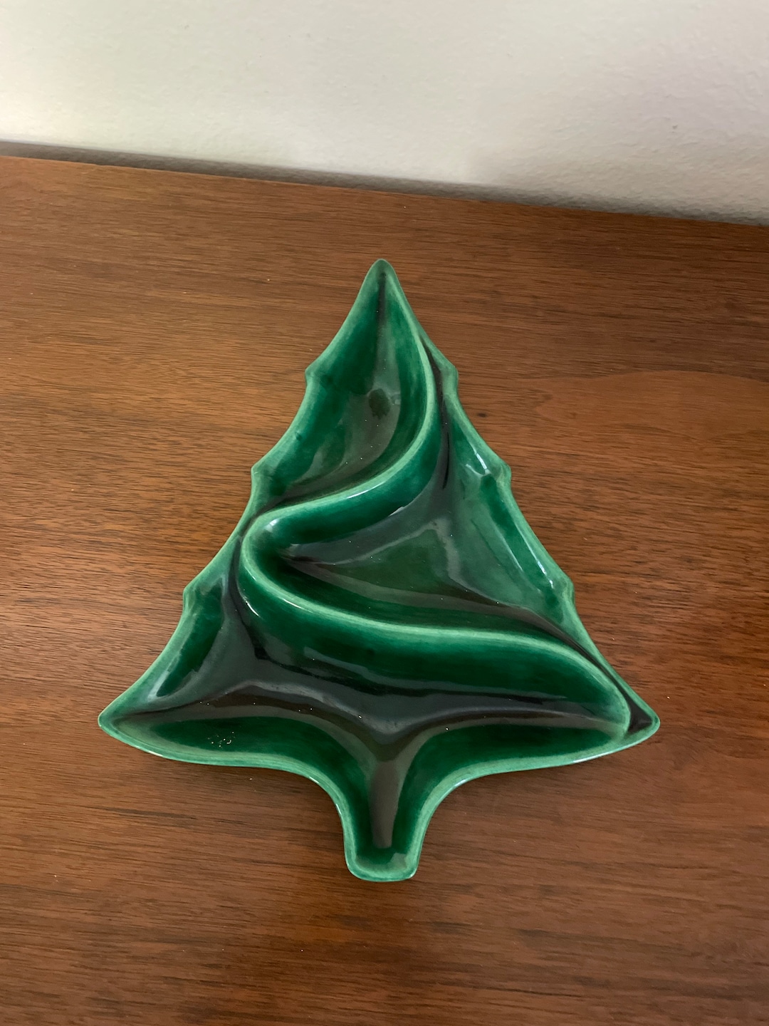 Vintage Christmas Tree Dish, 1960s Ceramic Christmas Tree Candy Dish