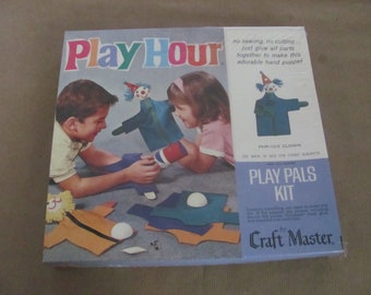 Vintage NOS Hand Puppet Craft Kit, 1960's Craft Master Play Hour Play Pals Kit, Clown Hand Puppet Kit No. PHP-103, Vintage Craft Kit