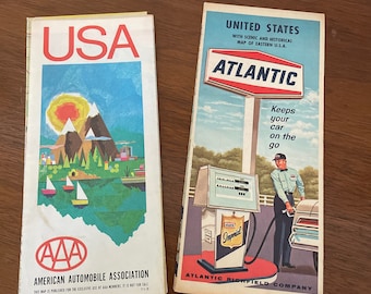 Vintage USA Maps, 1960's Atlantic Richfield, Auto Club Folding United States Maps, Lot of Maps, Maps for Crafting