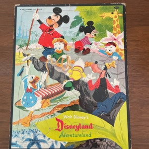 Vintage Disney Jigsaw Puzzle, 1960's Whitman Disneyland Adventureland Jungle Cruise Frame Tray Puzzle, No. 4420, Mickey Mouse, Donald Duck