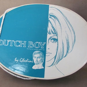 Vintage Wig Box, Trinket Box, 1970&#39;s Dutch Boy Wig Box, Cardboard Box, 1970&#39;s Advertising, Decor