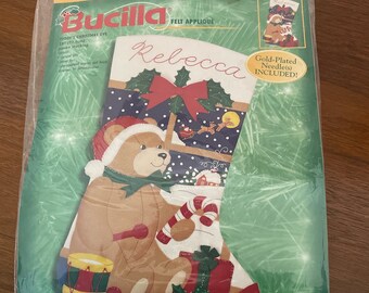 Vintage Christmas Stocking Kit, 2000's Bucilla Teddy's Christmas Eve, Kit 84242 NOS Felt Christmas Stocking Kit, Bucilla Christmas Kit