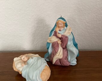 Vintage Hallmark Ornaments, 1990's Ceramic Mary and Baby Jesus Ornaments, Figurines, 1990's Christmas Decor