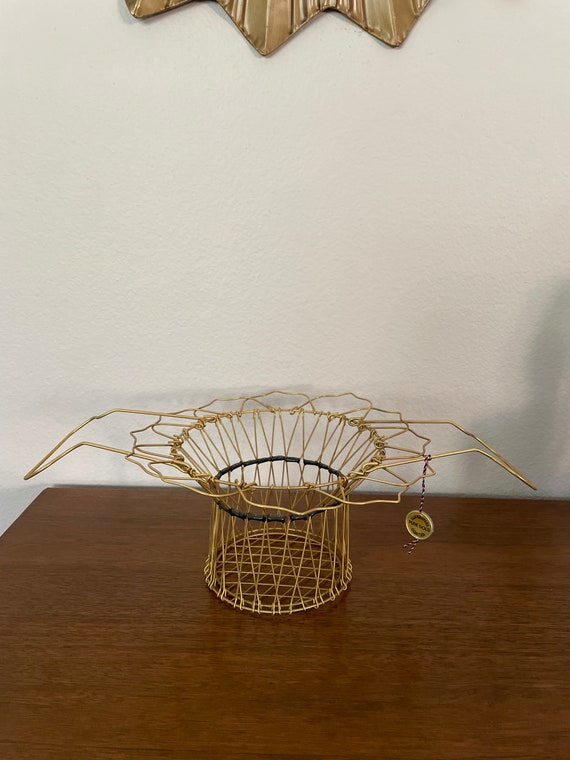 Vintage French Wire Basket, 1960's Erdecor Gold Wire Basket With