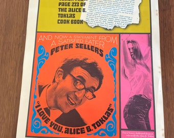 Vintage Alice B. Toklas Movie Poster, 1968 I Love You, Alice B. Toklas One Sheet Poster, Peter Sellers, 1960's, Mid Century Decor