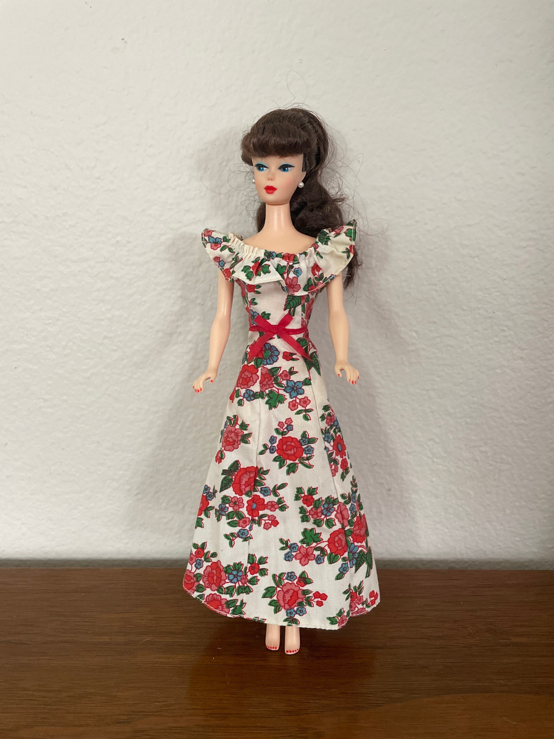 Vintage Handmade Fashion Doll Maxi Dress 1960 s Homemade Long Floral Dress 11 1 2 Fashion Doll Outfit Etsy