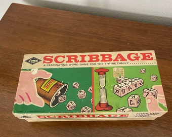 Vintage Scribbage Game, 1960's Lowe Scribbage Dice, Word Game, Complete Game, Vintage Word Game