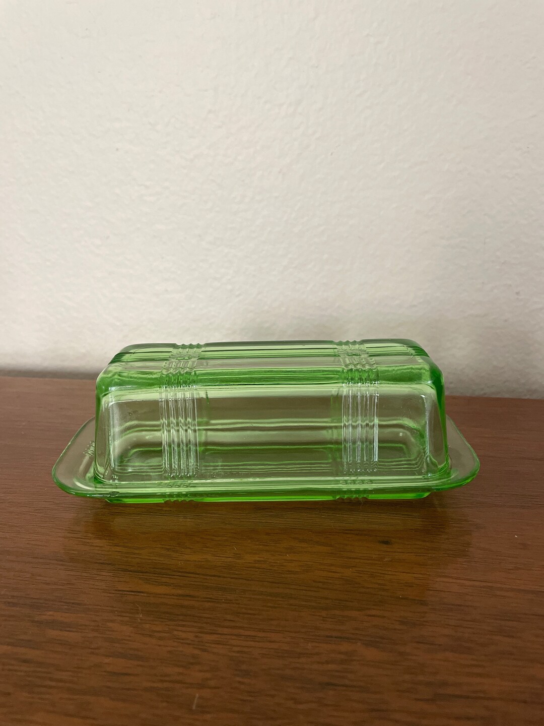 Vintage Green Glass Butter Dish 1940's Hazel Atlas Criss Etsy