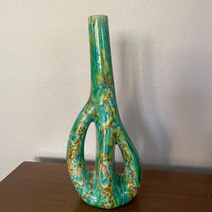 Vintage Green Ceramic Vase, 1970's Green Abstract Drip Glaze Pottery Vase, 1970's, Mid Century Decor