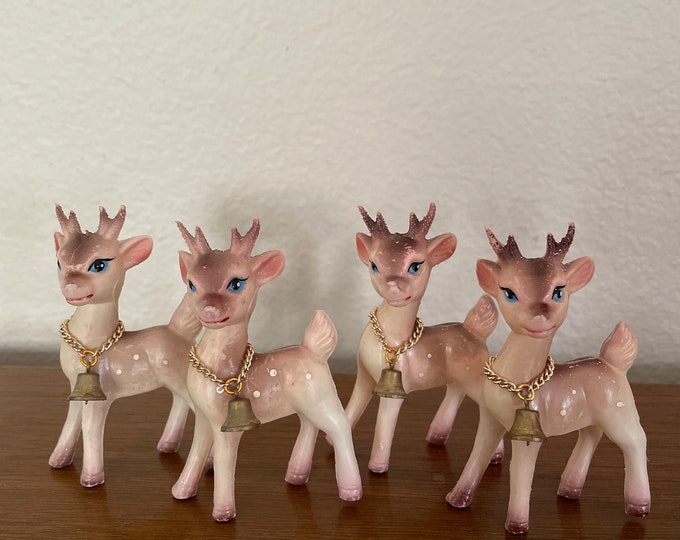 Vintage Reindeer Figurines, 1960's Plastic Reindeer Figurines, Japan