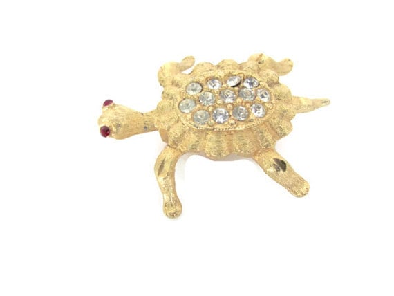 Vintage Turtle Brooch, Pin, 1960's Mamselle Gold … - image 1