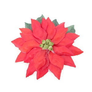 Vintage Christmas Brooch, 1960&#39;s Celluloid Poinsettia Brooch, Red Poinsettia Pin, 1960&#39;s Christmas, Holiday Jewelry
