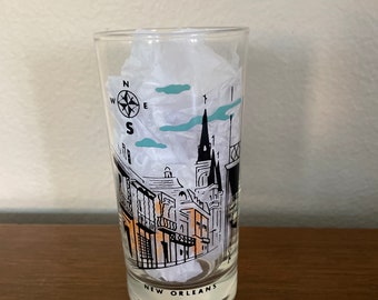 Vintage New Orleans Glass, 1970's New Orleans Drinking, Cocktail Glass, New Orleans Souvenir, Collectible, 1970's Decor