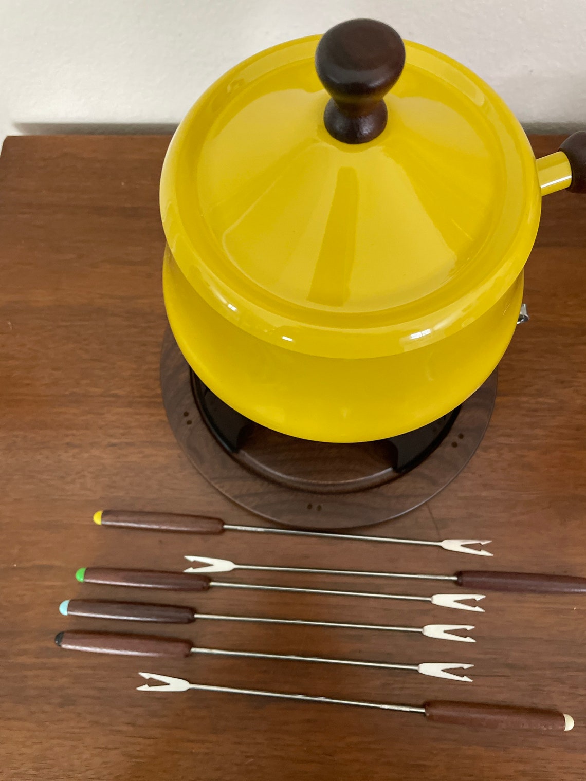 Vintage Fondue Set 1960's Dolphin Yellow Fondue Set Etsy