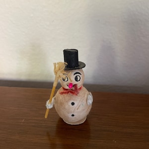 Vintage Spun Cotton Snowman, 1960&#39;s Japan Snowman Figurine, Mid Century, 1960&#39;s Christmas Decor, Mid Century