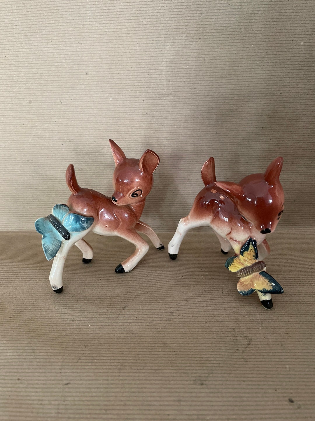 Vintage Deer Figurines, 1960's Japan Ceramic Deer Figurines, Rare Bambi