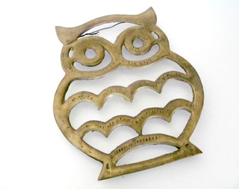 Vintage Owl Trivet, 1970's Brass Owl Trivet, Hot Pad, Vintage Kitchen, 1970's Owl Decor, Owl Lover Gift