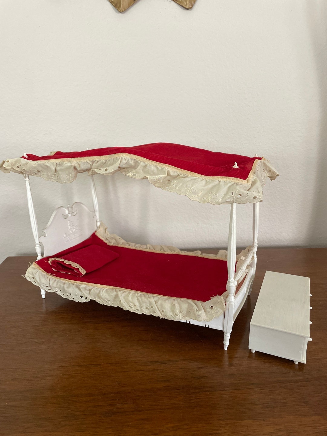 Vintage Barbie Furniture, 1960's Suzy Goose Canopy Bed and Low Chest