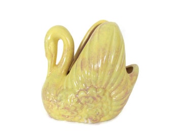 Vintage Swan Planter, 1950's Gonder Yellow Swan Planter, Animal, Bird Planter, Vase, Swan Figurine, Mid Century, Cottage Decor