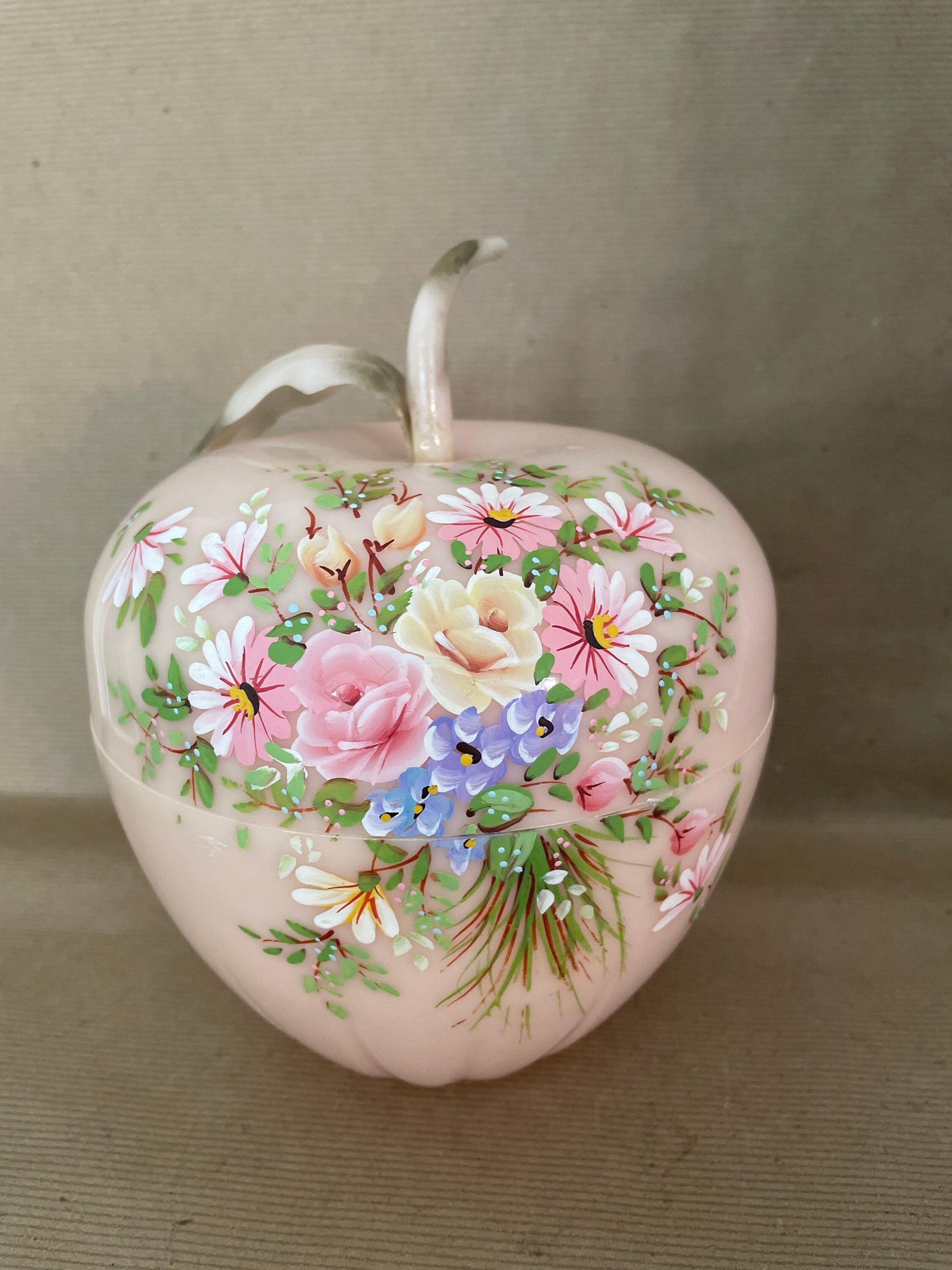 Vintage Pink Apple Trinket Box, 1960's Mitchell Gould Co. Pink