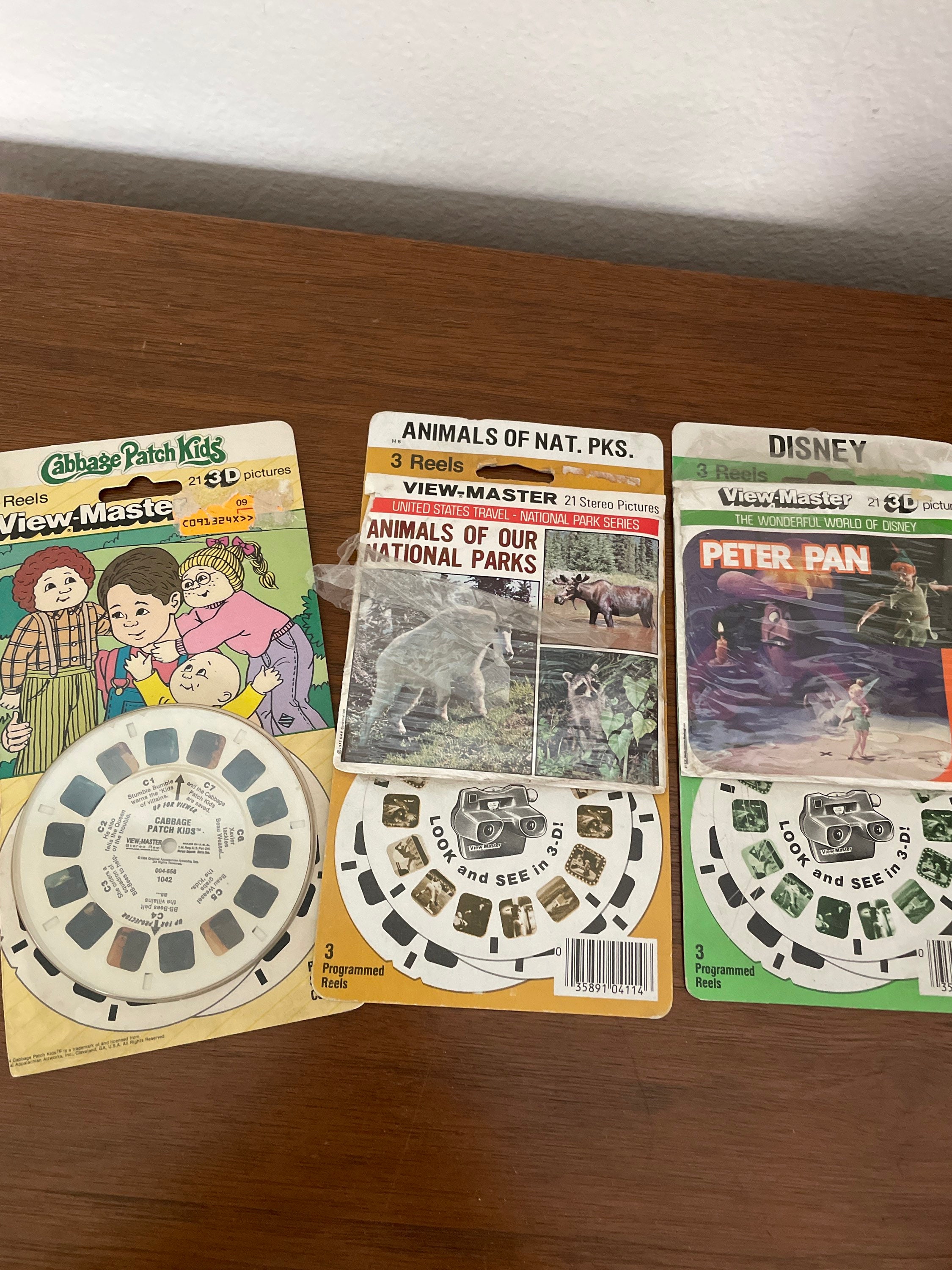 Vintage Viewmaster Reels 1980's View-master Reel Sets, Disney's Peter Pan,  Animals of National Parks, Cabbage Patch Kids 