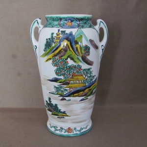 Vintage Nippon Vase, 1920's Hand Painted Royal Nishiki Nippon Vase, House, Mountains Porcelain Vase, 1920's Decor