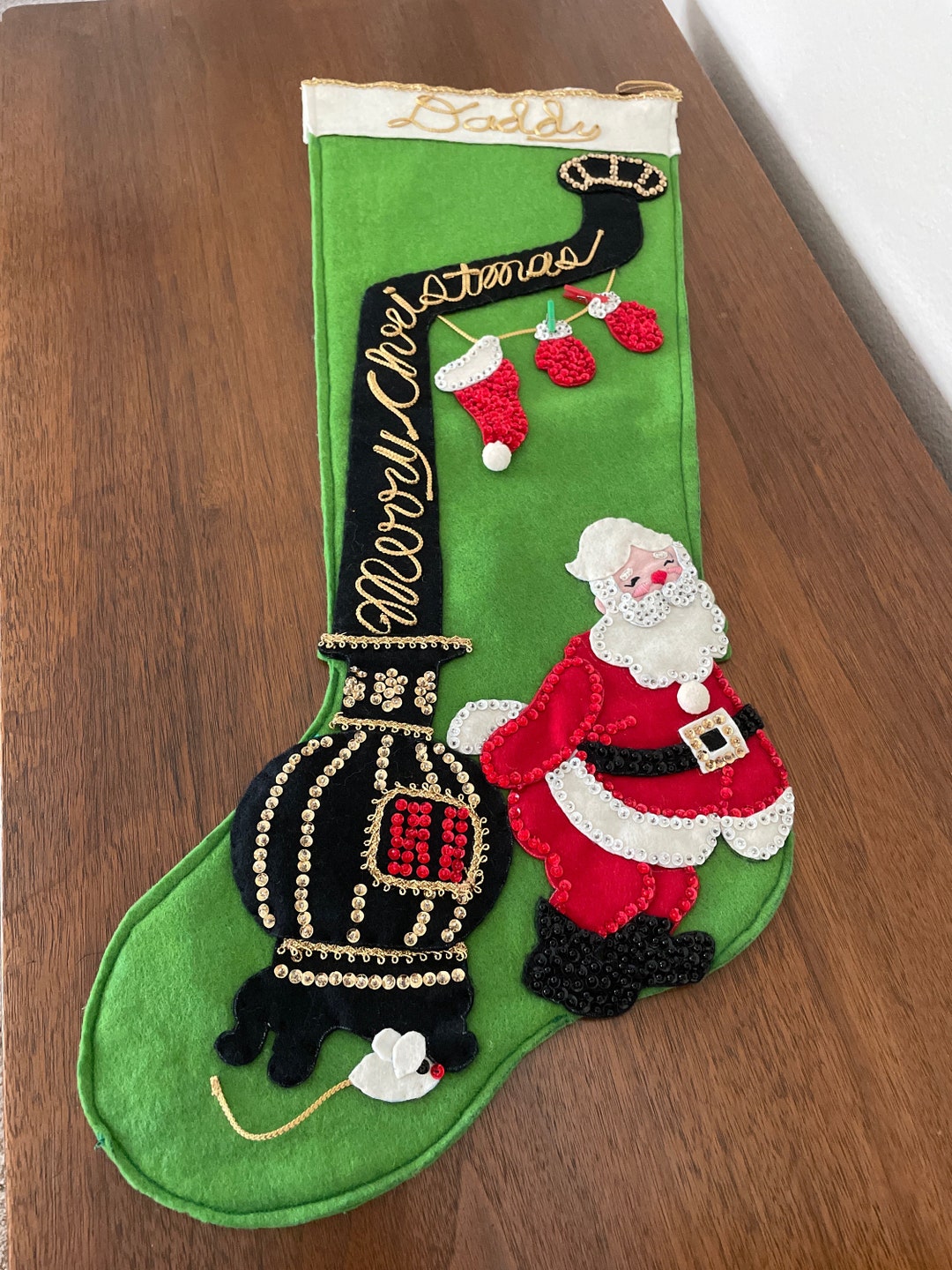 Vintage Felt Christmas Stocking 1960s Bucilla Jeweled Jumbo Etsy