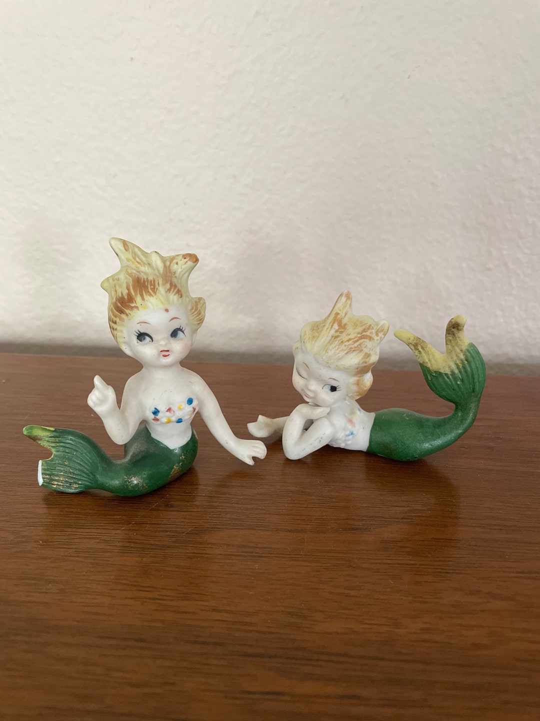 Vintage Mermaid Figurines, 1950's Bradley Mermaid Figurines, Ceramic Flirty Mermaids, 1950's