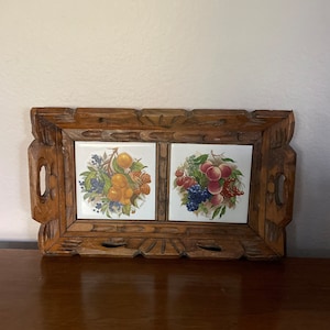 Vintage Carved Wood Tile Tray, 1970&#39;s Mexican Wood and Tile Tray, Display Tray, Made in Mexico, 1970&#39;s, Mid Century Decor, Mod Tray
