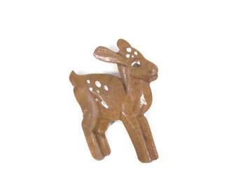 Vintage Deer Brooch, Pin, 1960's Wood Deer Brooch, Pin, Brown Deer Brooch, Animal Brooch, 1960's Brooch, Jewelry