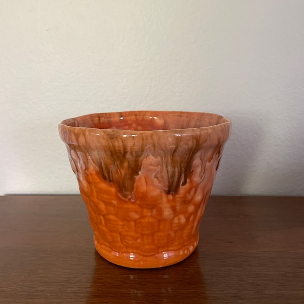 Vintage Orange Planter Pot, 1960's NOS Pottery Drip Glaze Planter Pot, Mod Plant Pot, 1960's, Mid Century Decor