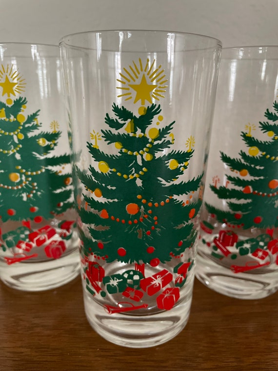 Vintage Mid Century Modern Set Of 8 Christmas High Ball Glasses