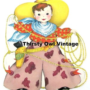 Digital Download, Vintage Cowboy Image, 1950's Little Boy, Cowboy Birthday Card Image, Cowboy with Lasso, Printable Image, Scrapbooking