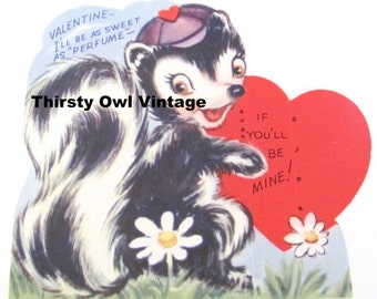 Digital Download, Vintage Skunk Valentine Image, 1960s Valentine's Card,  Vintage Skunk Card, Valentine's Day, Printable Image, Scrapbooking