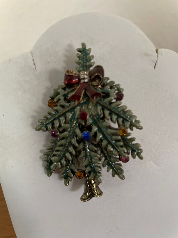 Vintage Christmas Tree Brooch, Pin, Avon Green En… - image 2