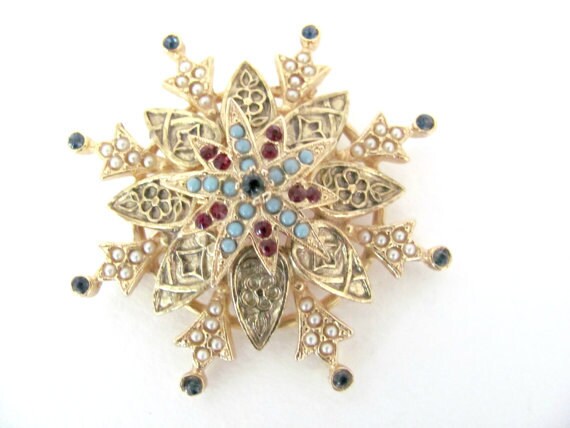 Vintage Star Brooch, Earrings Set, 1960's ART Gol… - image 2